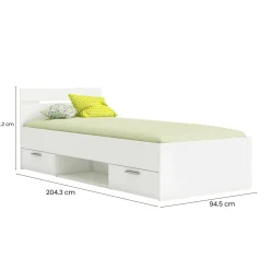 Letto singolo economico bianco opaco 94x204cm adatto per materasso 200x90 cm - Zone