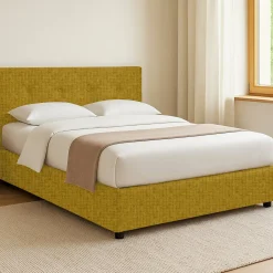 Letti Contenitore|Letti Singoli > Dmora Letto Singolo Sfoderabile Contenitore, Dimensione Materasso 90x190 cm - Fiumalbo Giallo Ocra