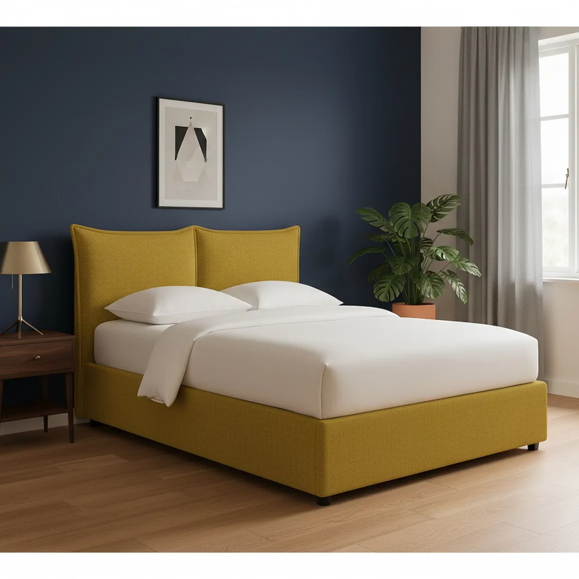 Letti Contenitore|Letti Singoli > Dmora Letto Singolo Sfoderabile Contenitore, Dimensione Materasso 90x190 cm - Sinio Giallo Ocra