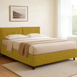 Letti Contenitore|Letti Singoli > Dmora Letto Singolo Sfoderabile Contenitore, Dimensione Materasso 90x190 cm - Supino Giallo Ocra