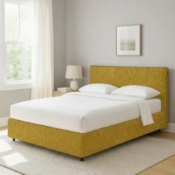 Letti Contenitore|Letti Singoli > Dmora Letto Singolo Sfoderabile Contenitore, Dimensione Materasso 90x200 cm - Cerzeto Giallo Ocra