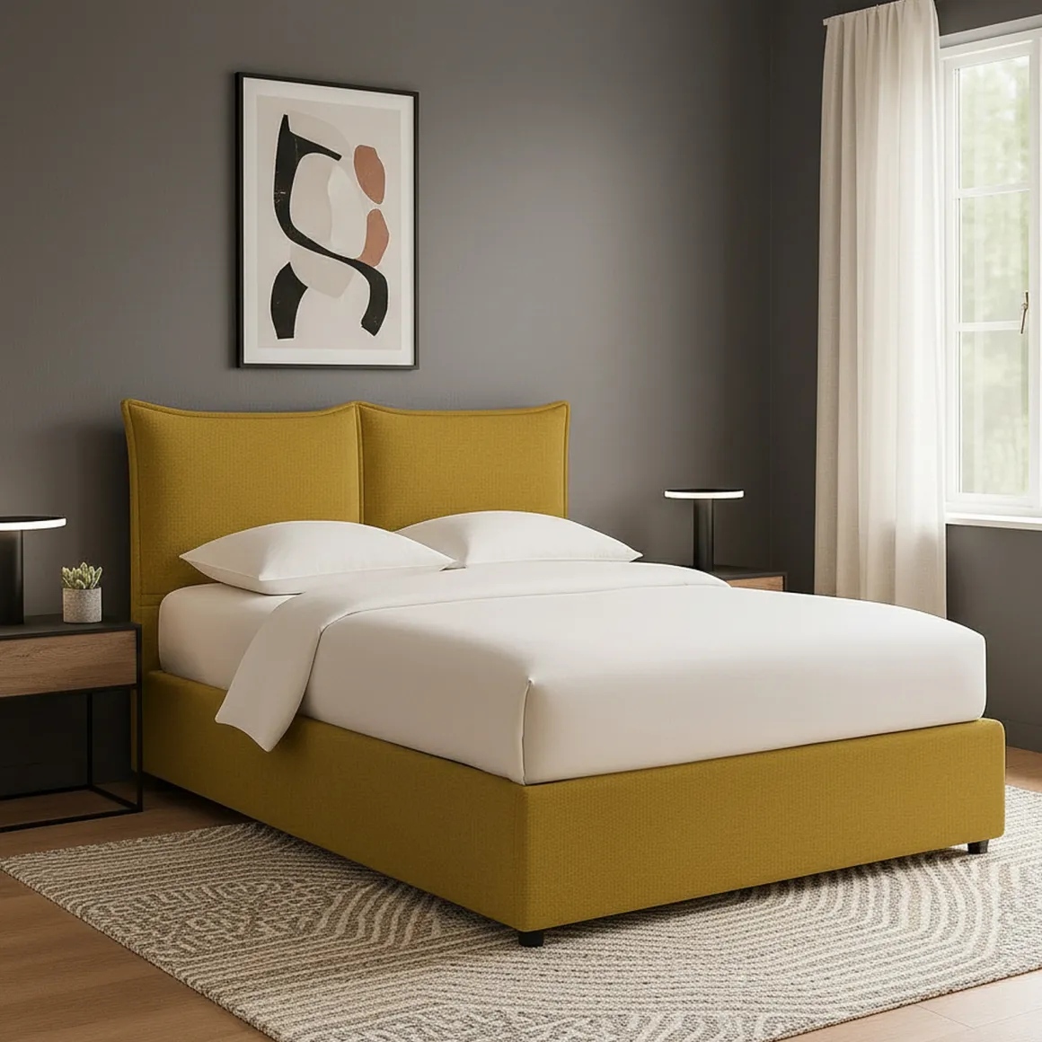 Letti Contenitore|Letti Singoli > Dmora Letto Singolo Sfoderabile Contenitore, Dimensione Materasso 90x200 cm - Maccagno Giallo Ocra