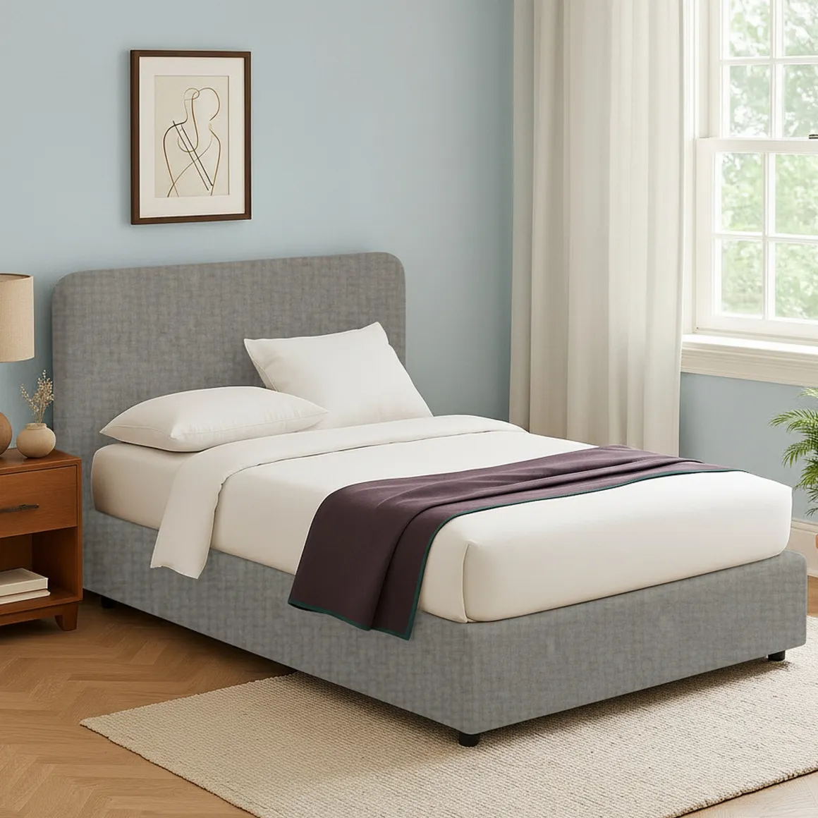 Letto Singolo Grigio Cenere Sfoderabile Contenitore, Dimensione Materasso 90x200 cm - Serrone