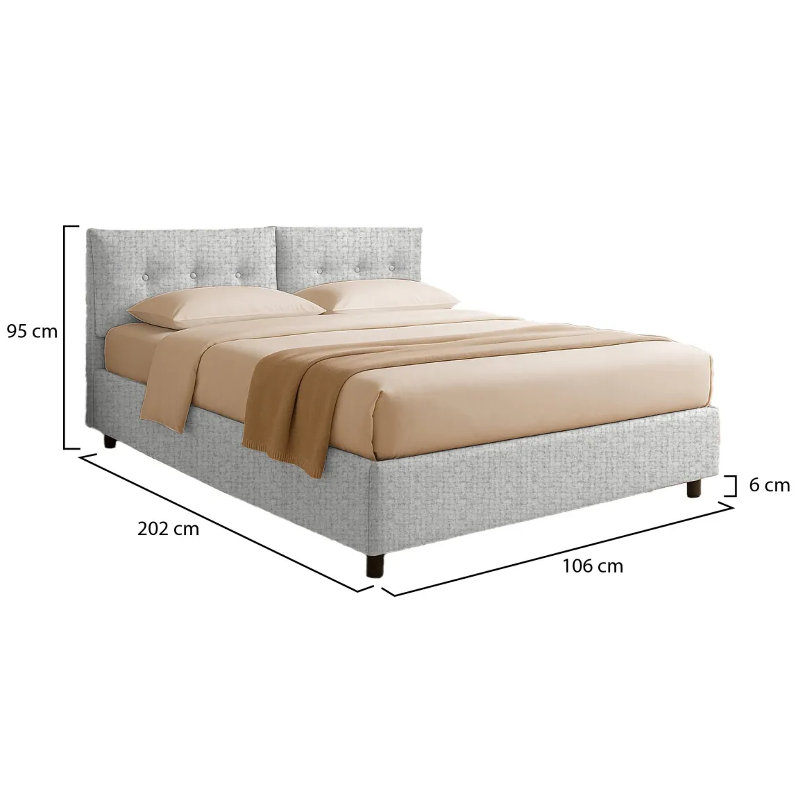 Letto Singolo Grigio Chiaro Sfoderabile Contenitore, Dimensione Materasso 90x190 cm - Stazzano