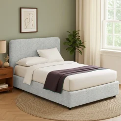 Letto Singolo Grigio Chiaro Sfoderabile Contenitore, Dimensione Materasso 90x200 cm - Serrone