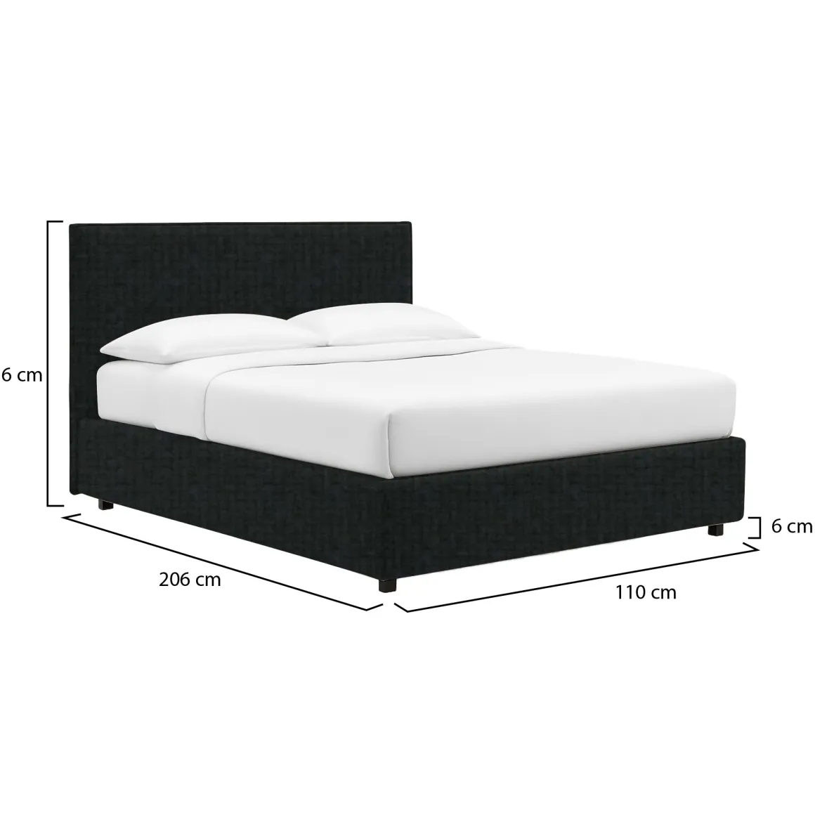 Letto Singolo Grigio Scuro Sfoderabile Contenitore, Dimensione Materasso 90x190 cm - Racines