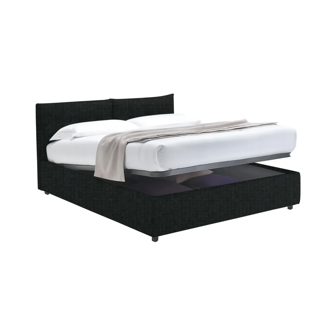 Letto Singolo Grigio Scuro Sfoderabile Contenitore, Dimensione Materasso 90x190 cm - Stazzano