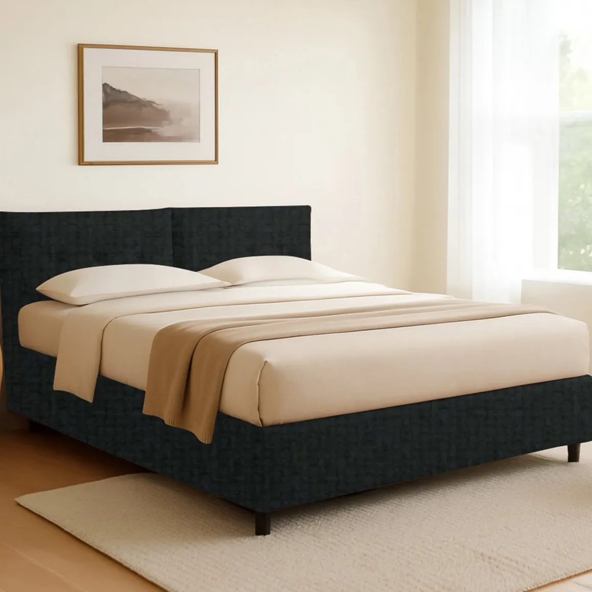 Letto Singolo Grigio Scuro Sfoderabile Contenitore, Dimensione Materasso 90x200 cm - Nocara