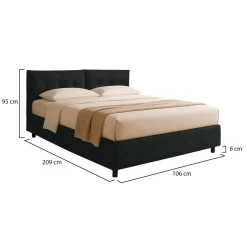 Letto Singolo Grigio Scuro Sfoderabile Contenitore, Dimensione Materasso 90x200 cm - Nocara