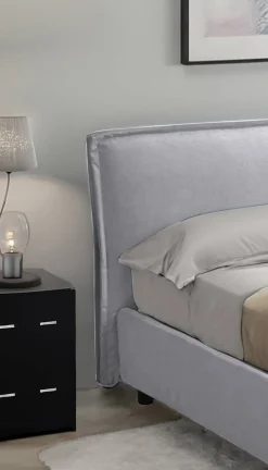 Letto Singolo Grigio Sfoderabile Contenitore, Dimensione Materasso 80x190 cm Made in Italy - Brusson
