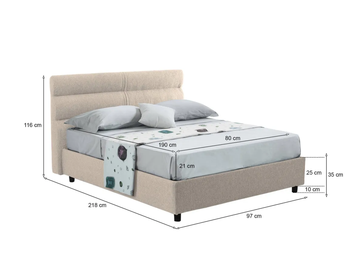 Letti Contenitore|Letti Singoli > Dmora Letto Singolo Materasso Incluso Sfoderabile, Contenitore Made in Italy - Brozolo Grigio Tortora