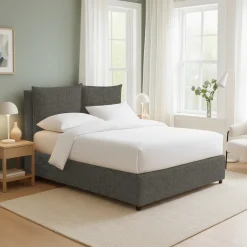 Letti Contenitore|Letti Singoli > Dmora Letto Singolo Grigio Tortora Sfoderabile Contenitore, Dimensione Materasso 90x190 cm - Rosora Grigio Antracite
