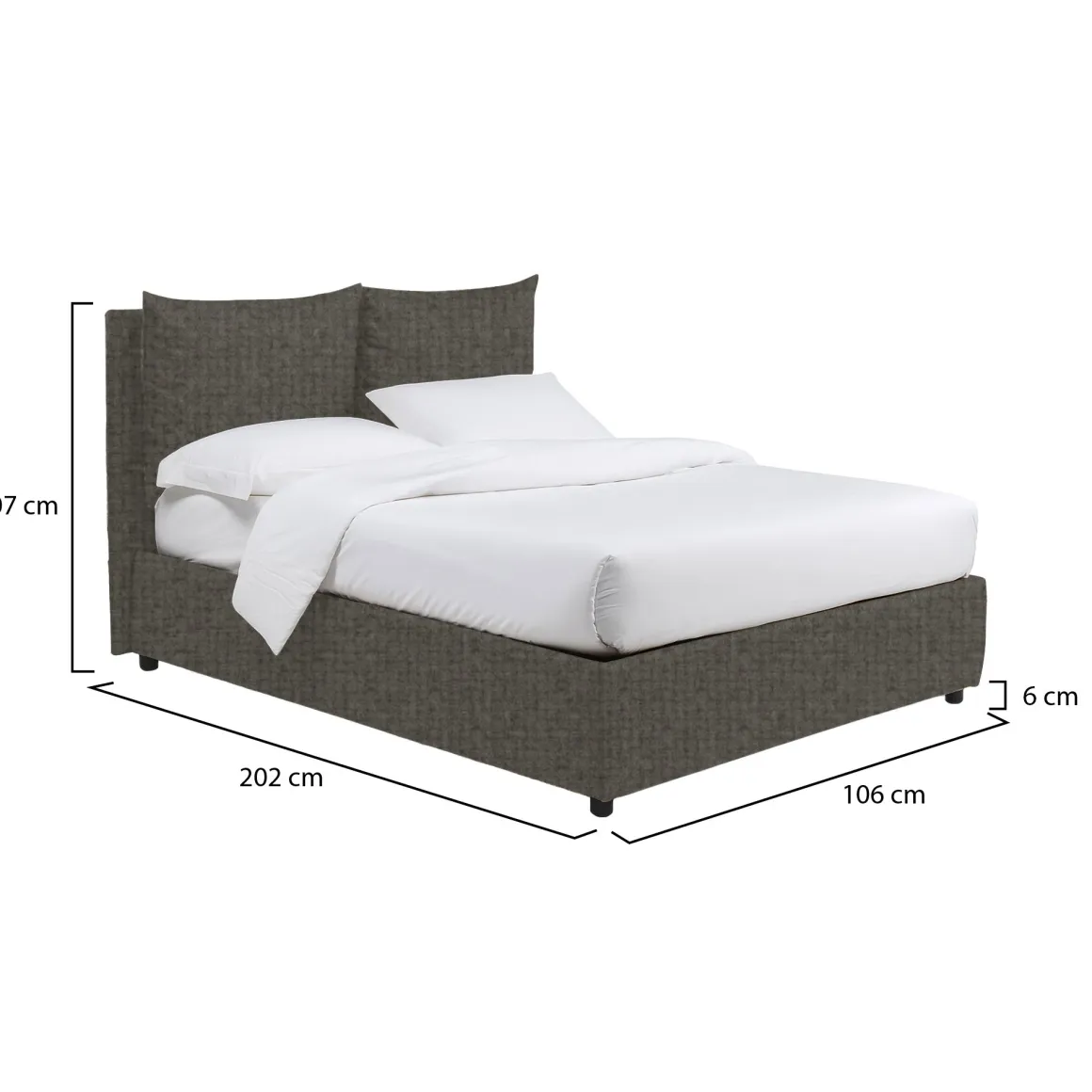 Letto Singolo Grigio Tortora Sfoderabile Contenitore, Dimensione Materasso 90x190 cm - Ripi