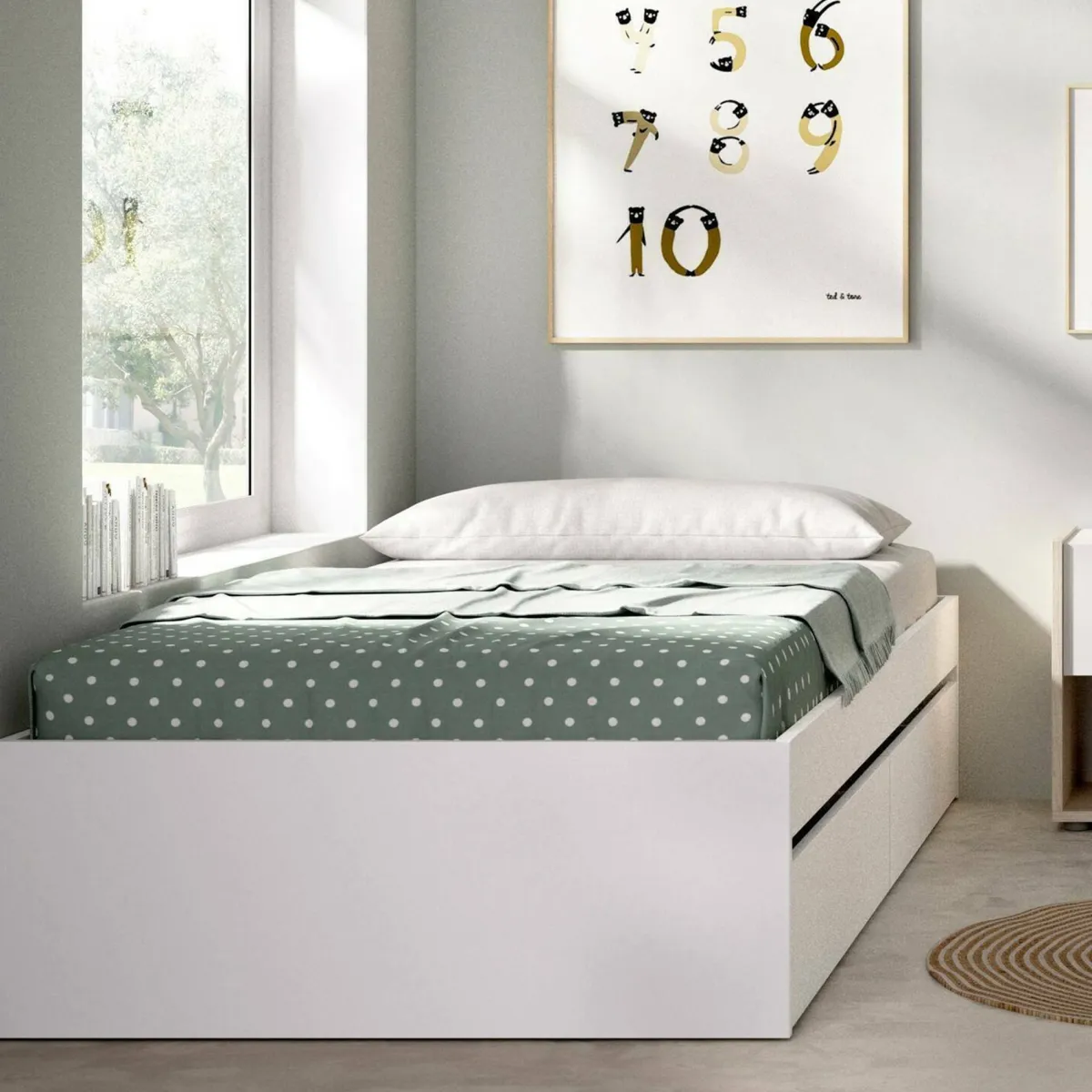 Letti Contenitore|Letti Singoli > Dmora Letto singolo moderno 194x95cm adatto per materasso 90x190 cm - Neki Bianco
