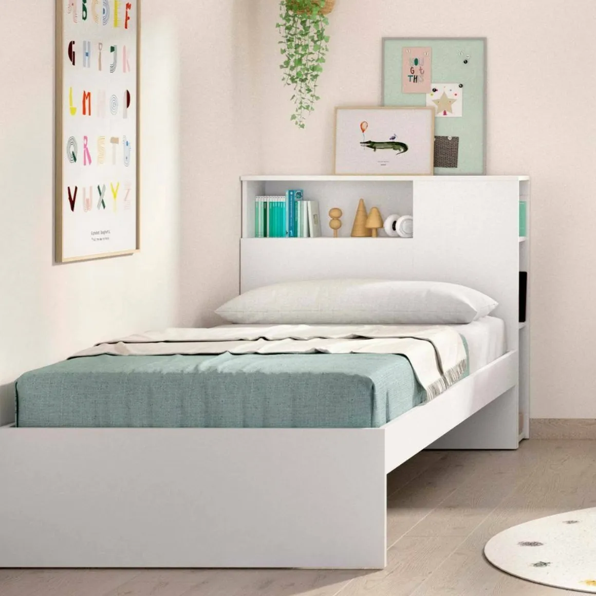 Letto singolo moderno bianco 218x99cm adatto per materasso 90x190 cm - Crispina