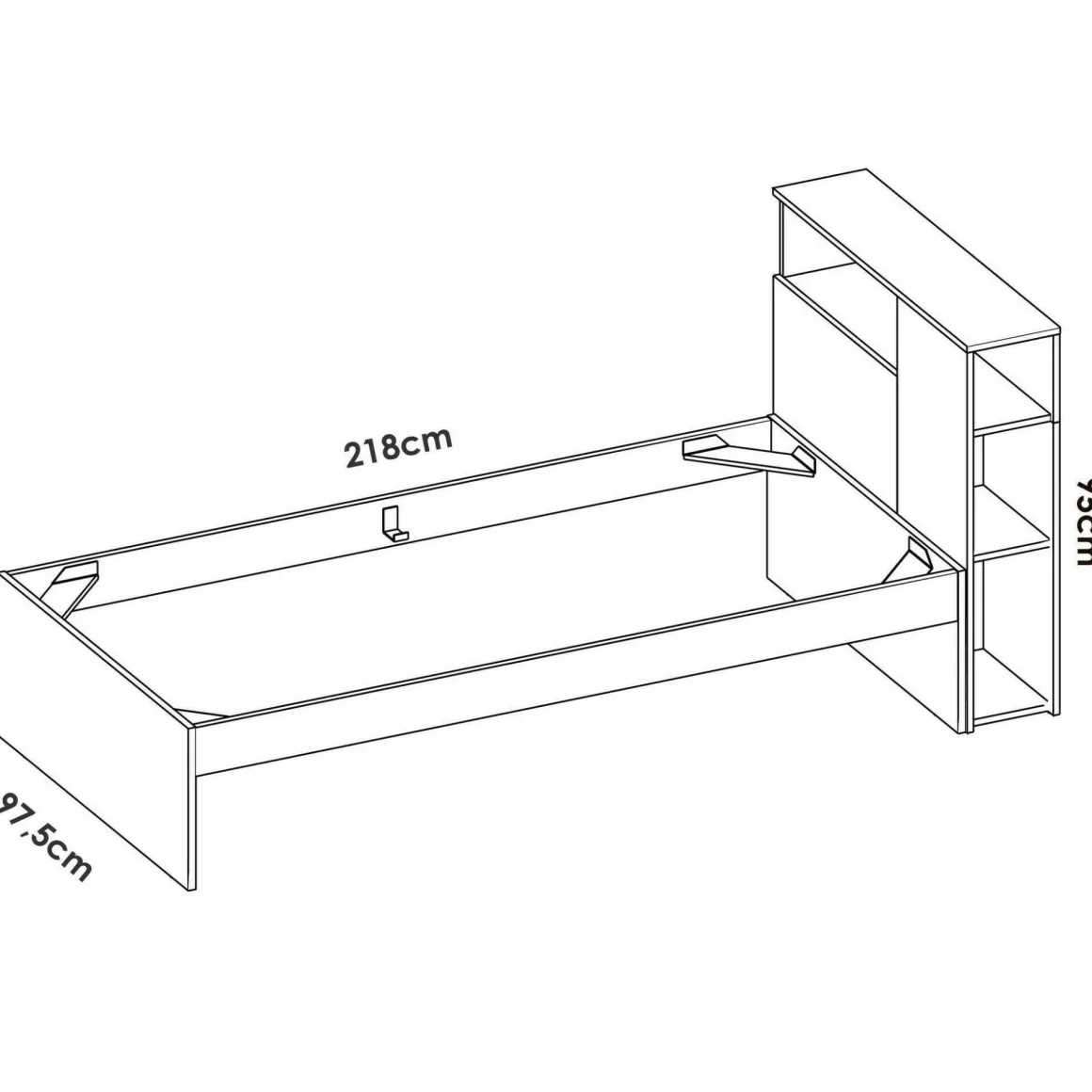 Letto singolo moderno bianco 218x99cm adatto per materasso 90x190 cm - Crispina