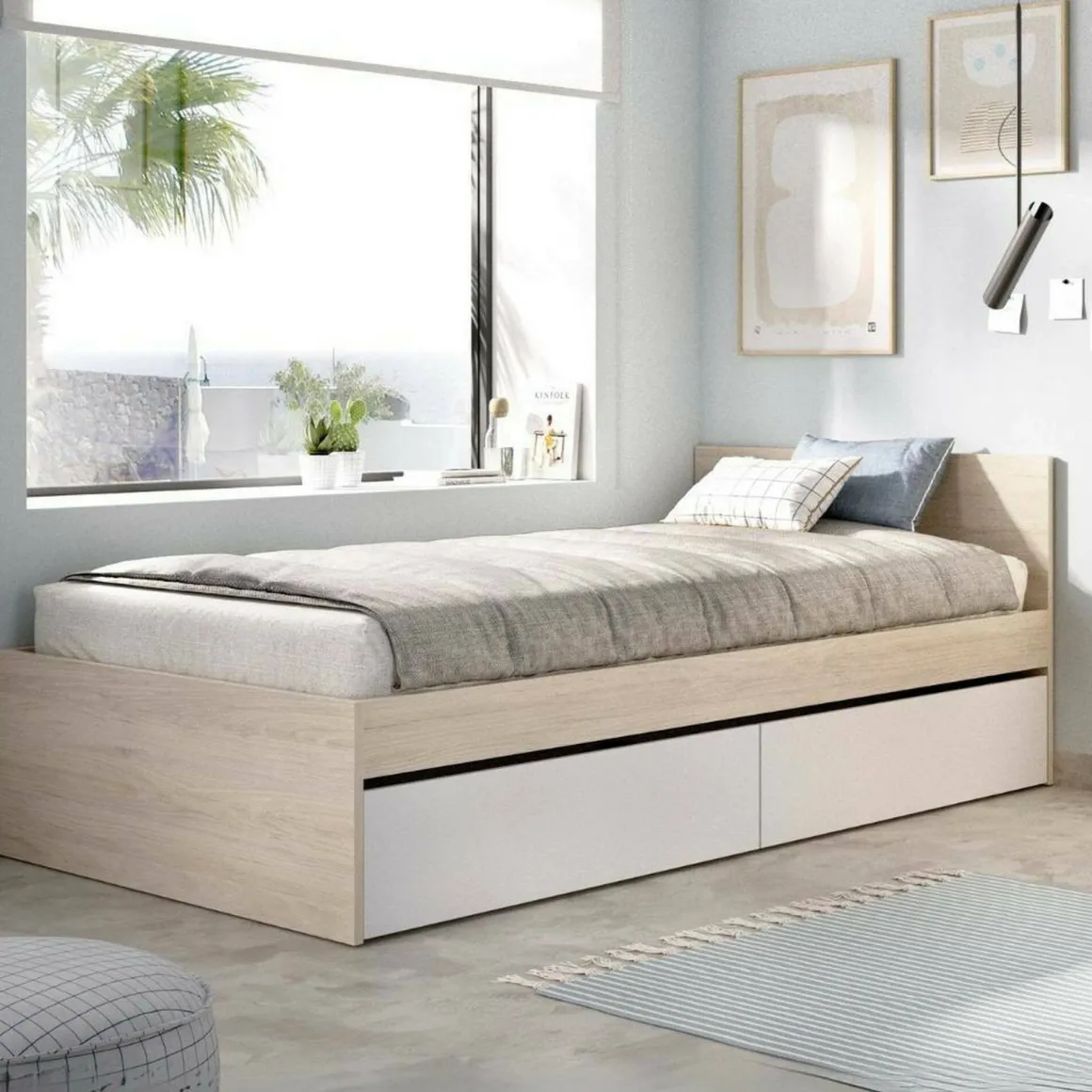 Letto singolo moderno bianco e rovere 194x95 - Arcade