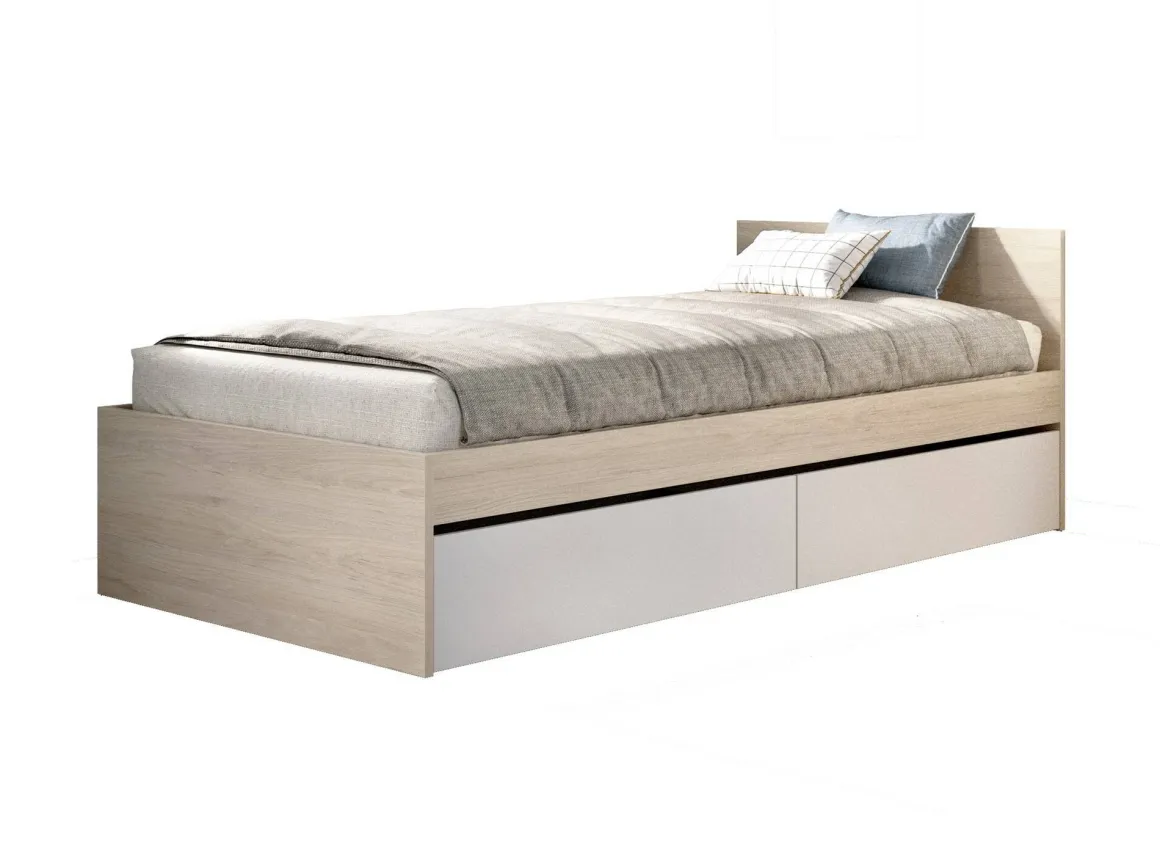 Letto singolo moderno bianco e rovere 194x95 - Arcade