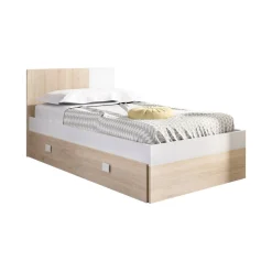 Letti Contenitore|Letti Singoli > Dmora Letto singolo moderno bianco e rovere 98x200cm adatto per materasso 90x190 cm - Auguste Marrone, Bianco Rovere