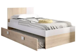 Letti Contenitore|Letti Singoli > Dmora Letto singolo moderno bianco e rovere 98x200cm adatto per materasso 90x190 cm - Auguste Marrone, Bianco Rovere