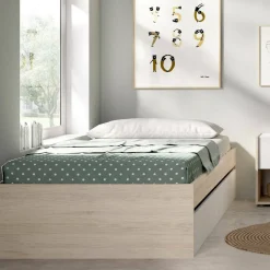 Letti Contenitore|Letti Singoli > Dmora Letto singolo moderno rovere e bianco opaco 124x226cm adatto per materasso 90x200 cm - Wali Bianco Opaco, Marrone Rovere