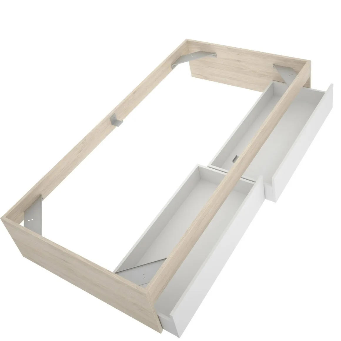 Letti Contenitore|Letti Singoli > Dmora Letto singolo moderno rovere e bianco opaco 124x226cm adatto per materasso 90x200 cm - Wali Bianco Opaco, Marrone Rovere