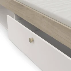 Letti Contenitore|Letti Singoli > Dmora Letto singolo moderno rovere e bianco opaco 124x226cm adatto per materasso 90x200 cm - Wali Bianco Opaco, Marrone Rovere