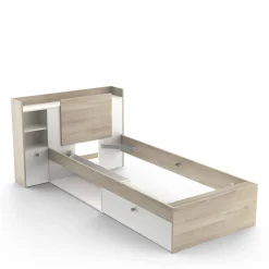 Letti Contenitore|Letti Singoli > Dmora Letto singolo moderno rovere e bianco opaco 124x226cm adatto per materasso 90x200 cm - Wali Bianco Opaco, Marrone Rovere