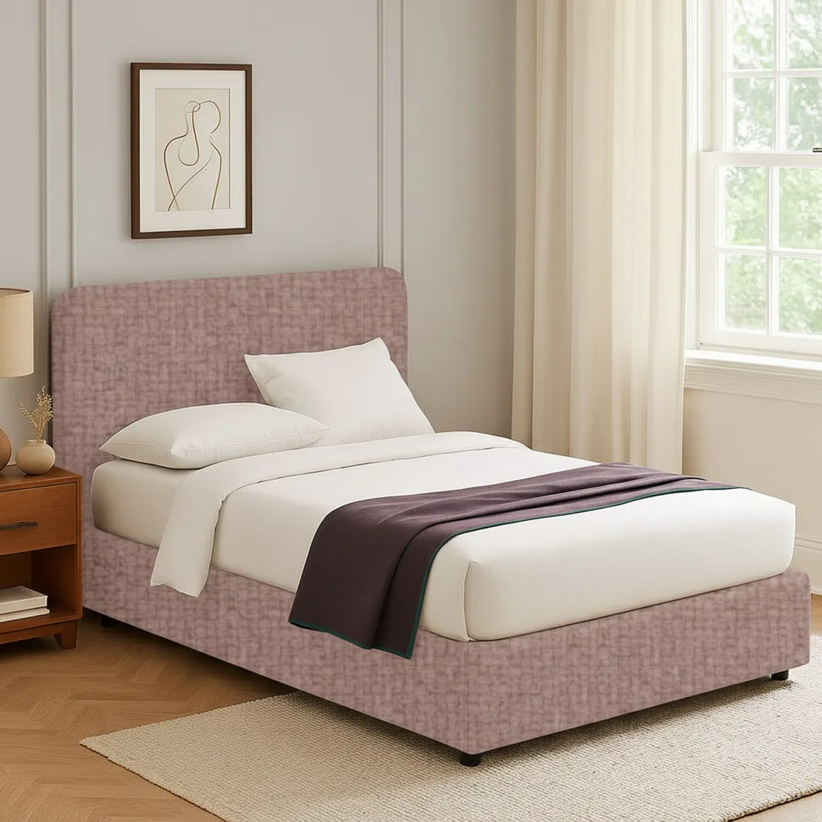 Letto Singolo Rosa Antico Sfoderabile Contenitore, Dimensione Materasso 90x200 cm - Serrone