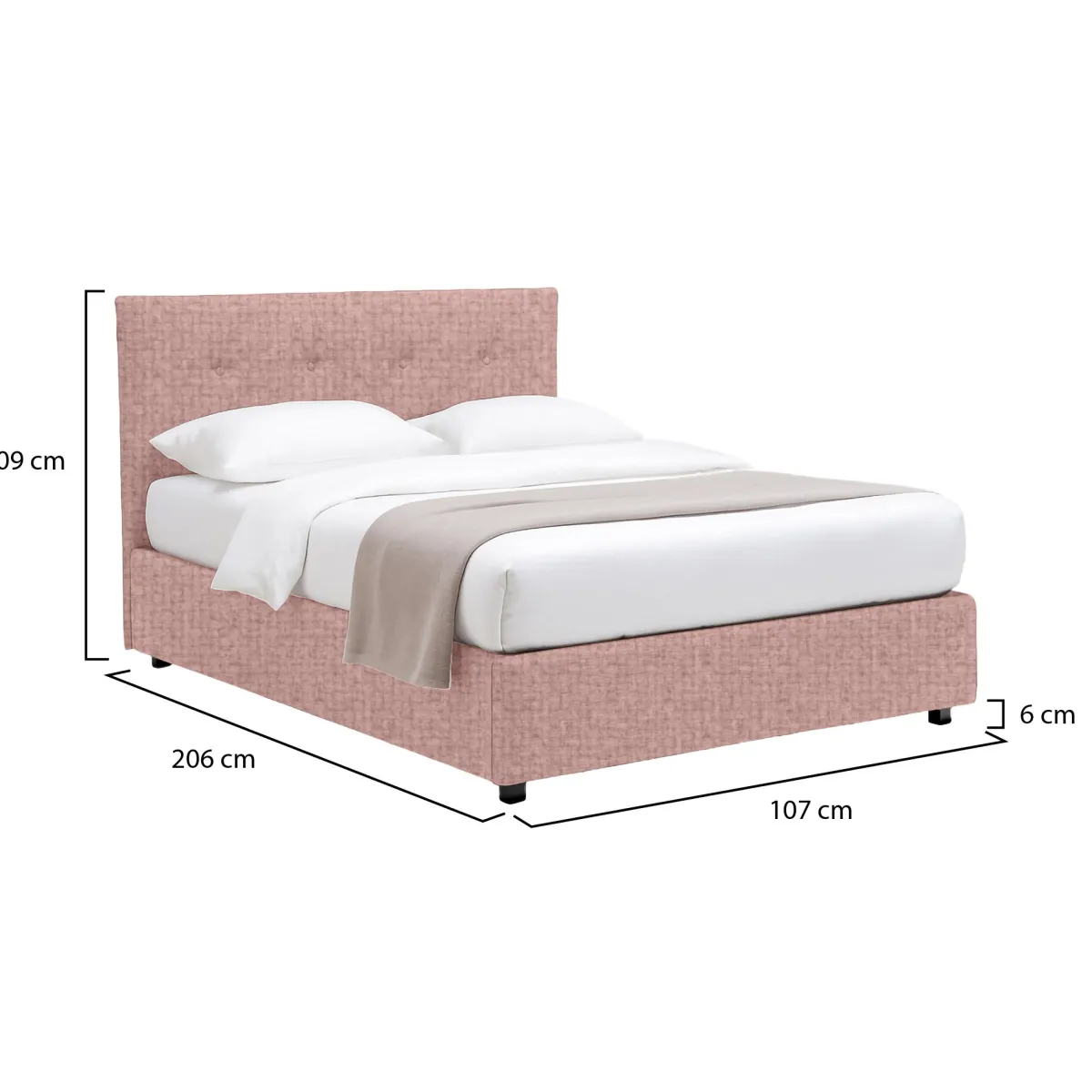 Letti Contenitore|Letti Singoli > Dmora Letto Singolo Sfoderabile Contenitore, Dimensione Materasso 90x190 cm - Fiumalbo Rosa