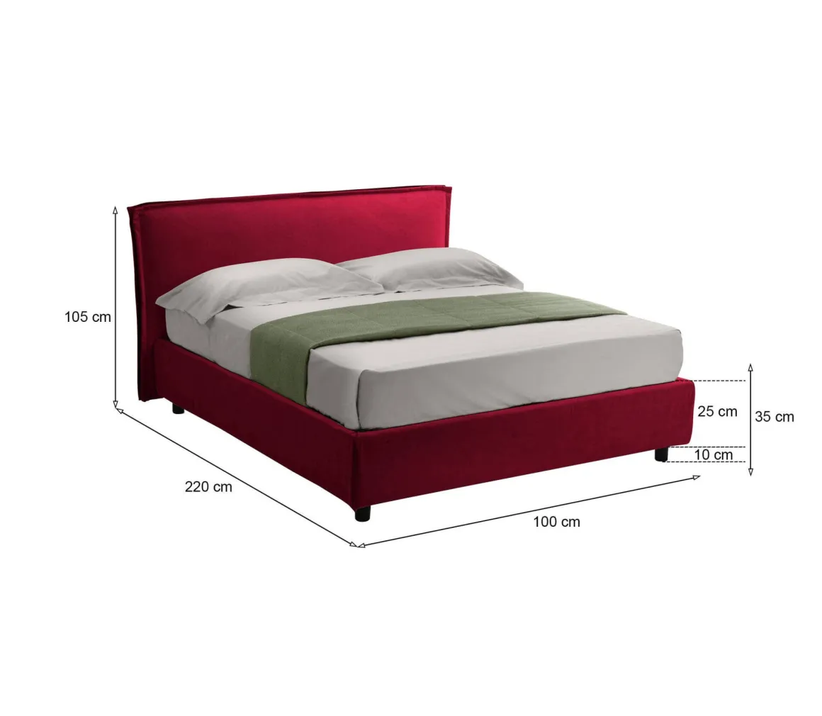 Letto Singolo Rosso Sfoderabile Contenitore, Dimensione Materasso 80x200 cm Made in Italy - Bruino