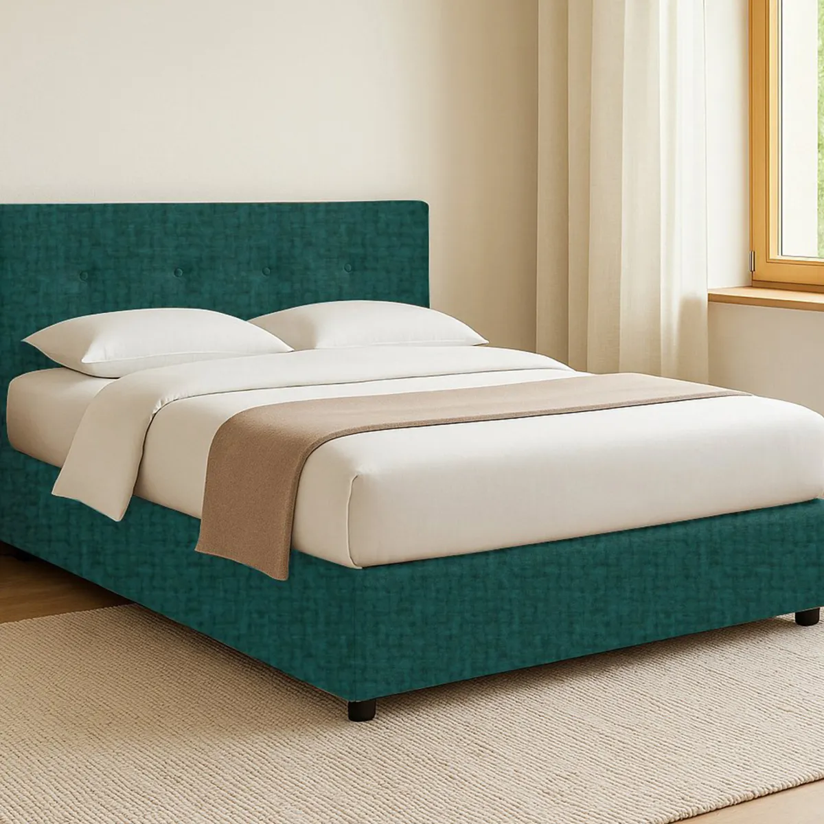 Letti Contenitore|Letti Singoli > Dmora Letto Singolo Sfoderabile Contenitore, Dimensione Materasso 90x190 cm - Fiumalbo Verde Petrolio