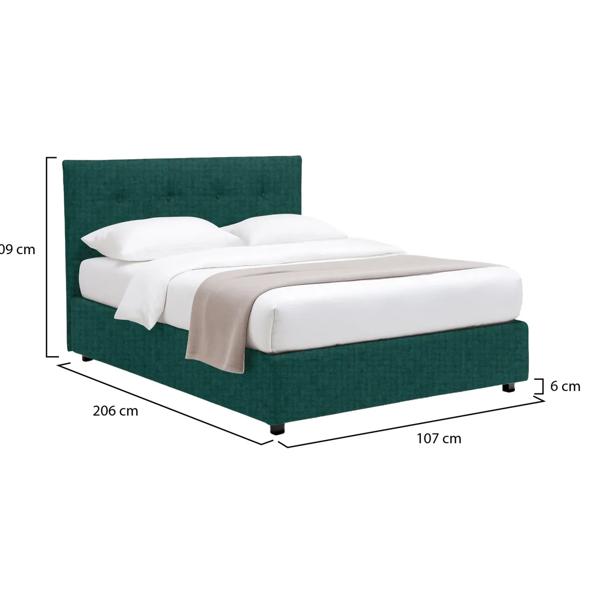 Letti Contenitore|Letti Singoli > Dmora Letto Singolo Sfoderabile Contenitore, Dimensione Materasso 90x190 cm - Fiumalbo Verde Petrolio