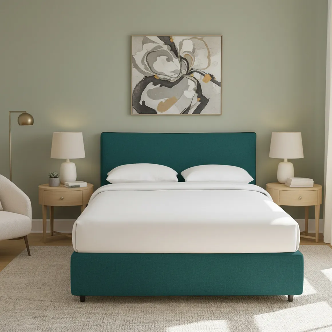 Letti Contenitore|Letti Singoli > Dmora Letto Singolo Sfoderabile Contenitore, Dimensione Materasso 90x200 cm - Cerzeto Verde Petrolio