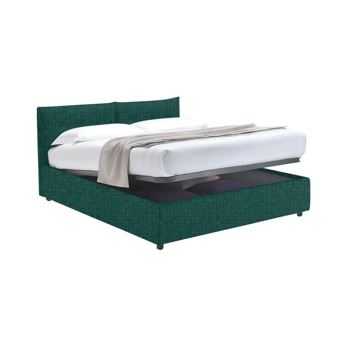 Letto Singolo Verde Petrolio Sfoderabile Contenitore, Dimensione Materasso 90x200 cm - Nocara
