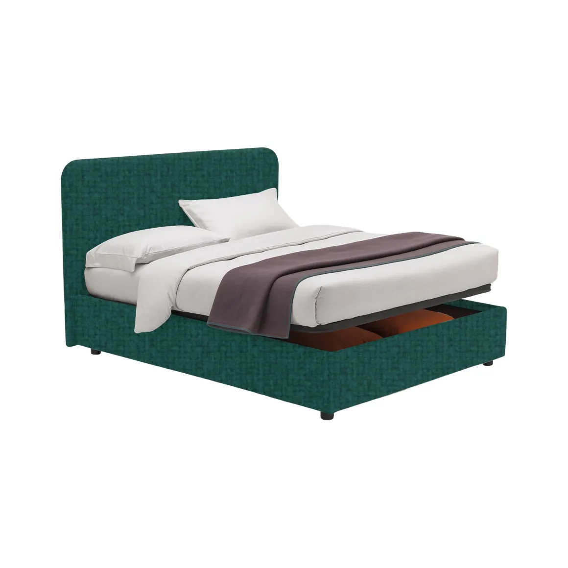 Letto Singolo Verde Petrolio Sfoderabile Contenitore, Dimensione Materasso 90x200 cm - Serrone