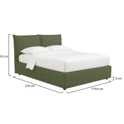 Letti Contenitore|Letti Singoli > Dmora Letto Singolo Sfoderabile Contenitore, Dimensione Materasso 90x190 cm - Sinio Verde