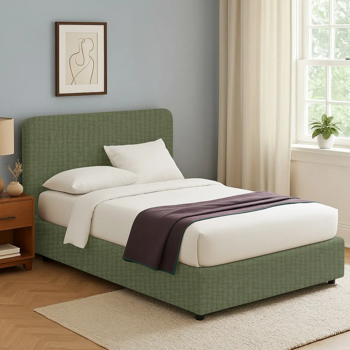 Letto Singolo Verde Sfoderabile Contenitore, Dimensione Materasso 90x200 cm - Serrone