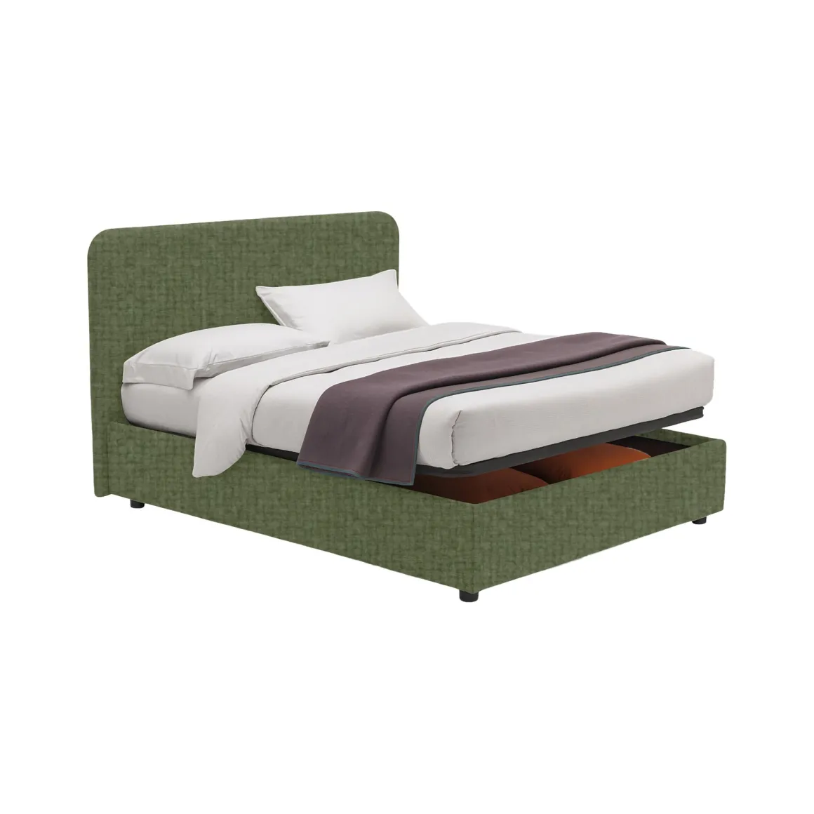 Letto Singolo Verde Sfoderabile Contenitore, Dimensione Materasso 90x200 cm - Serrone