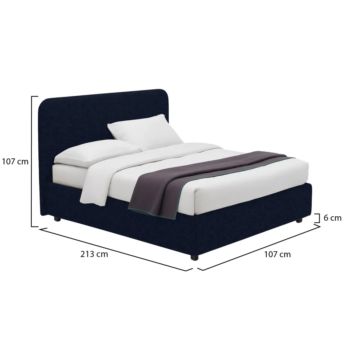 Letto Singolo Viola Scuro Sfoderabile Contenitore, Dimensione Materasso 90x200 cm - Serrone