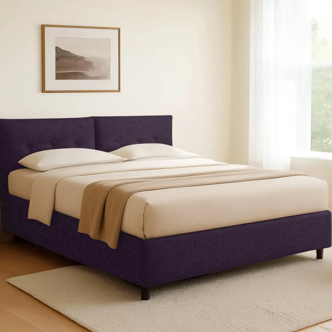 Letto Singolo Viola Sfoderabile Contenitore, Dimensione Materasso 90x190 cm - Stazzano
