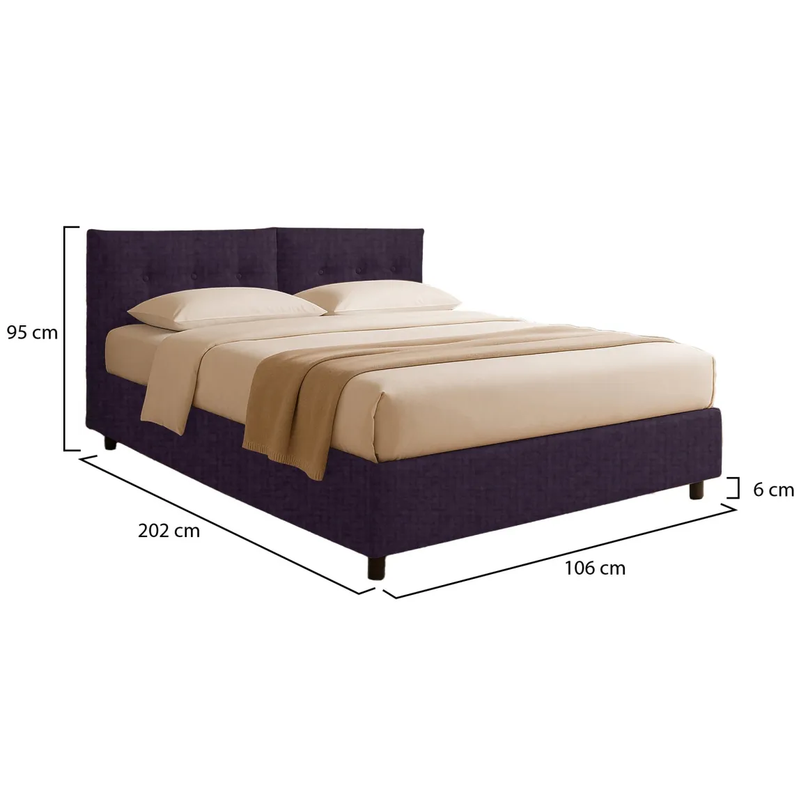 Letto Singolo Viola Sfoderabile Contenitore, Dimensione Materasso 90x190 cm - Stazzano