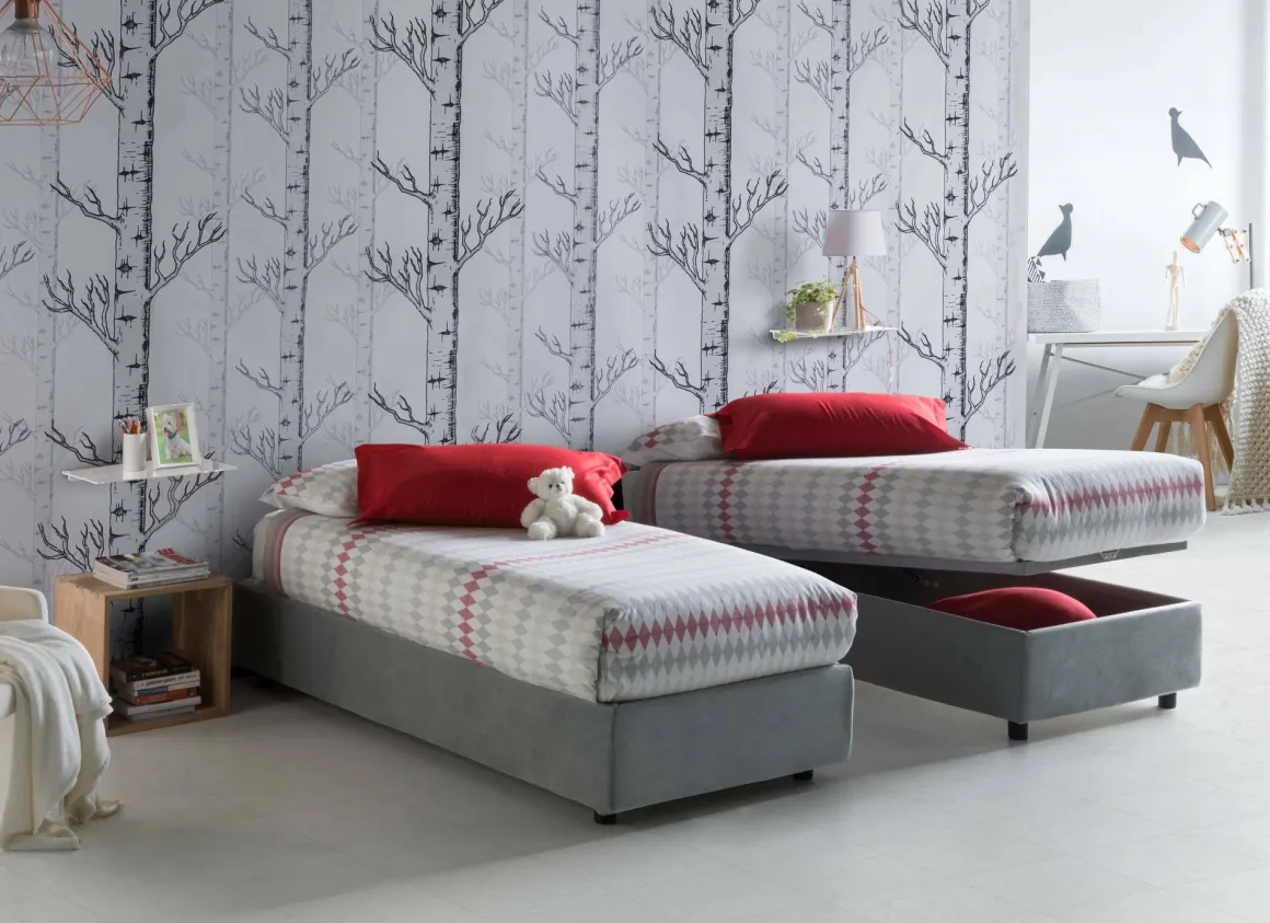 Letto una piazza con contenitore grigio 95x215 - Avova