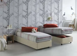 Letto una piazza contenitore beige 105x215cm rivestimento in tessuto - Aribal