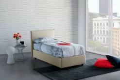 Letto una piazza contenitore beige 95x215cm adatto per materasso 80x200 cm - Shana