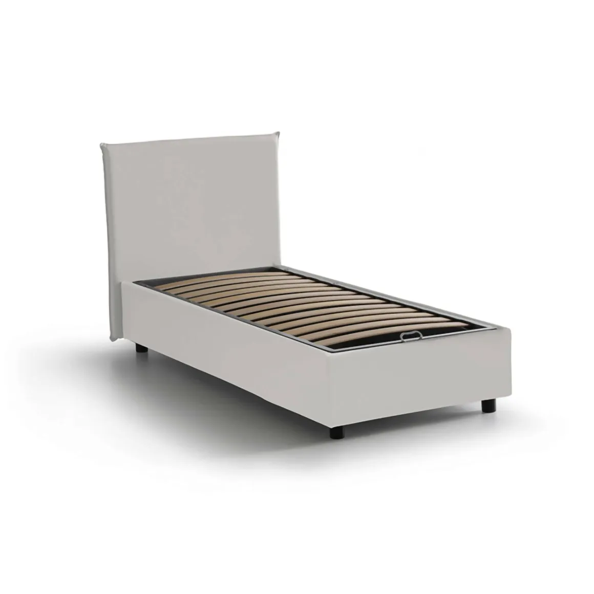 Letto una piazza contenitore bianco 105x215cm rivestito in ecopelle - ArtemisiaI