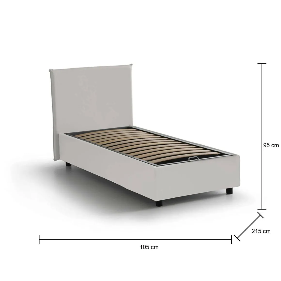 Letto una piazza contenitore bianco 105x215cm rivestito in ecopelle - ArtemisiaI