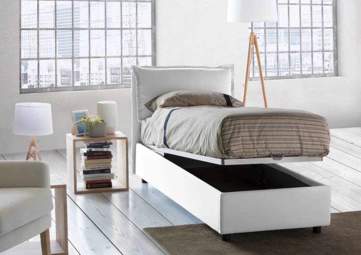 Letto una piazza contenitore bianco 95x215cm comodo - Azzurrino