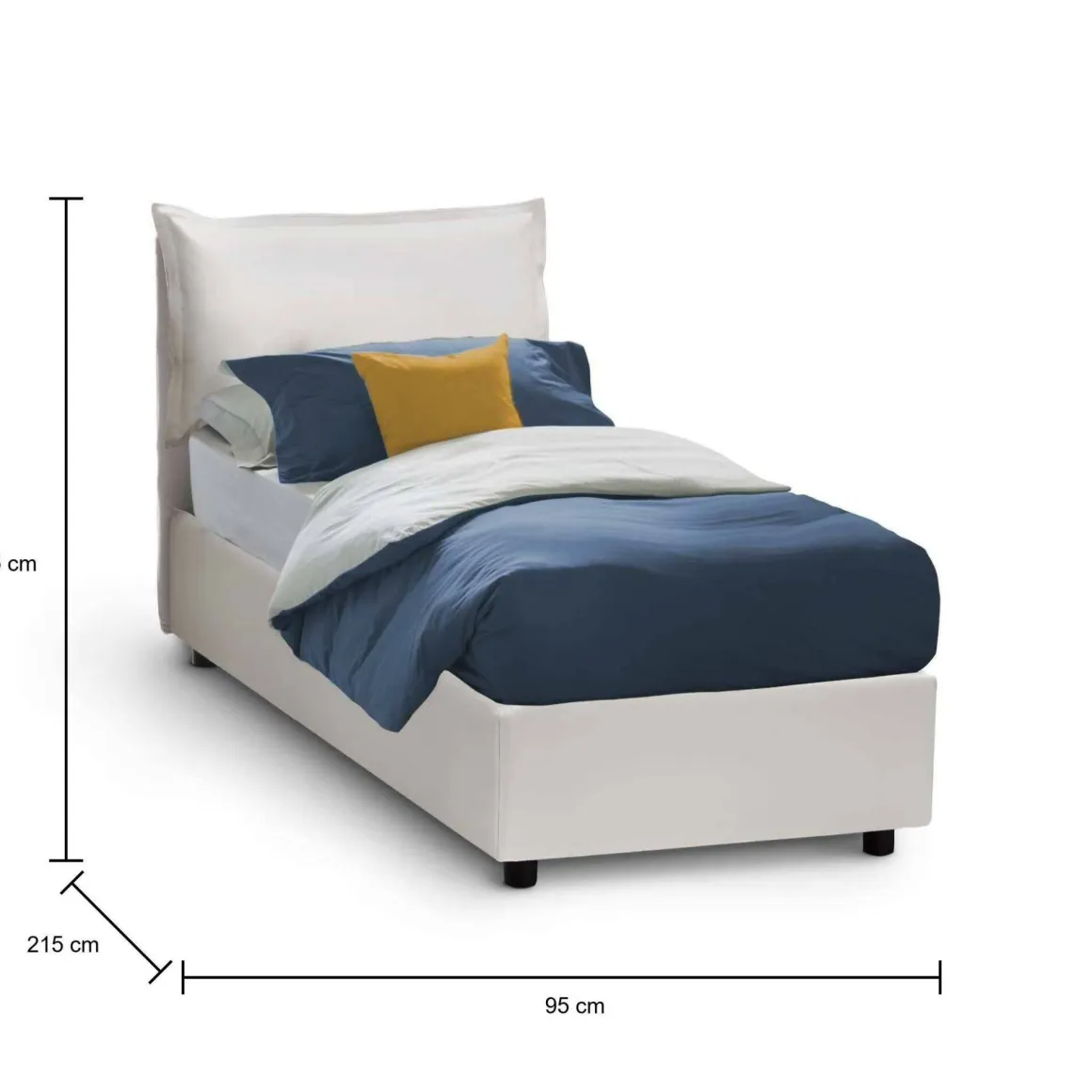 Letto una piazza contenitore bianco 95x215cm elegante - Perpetue