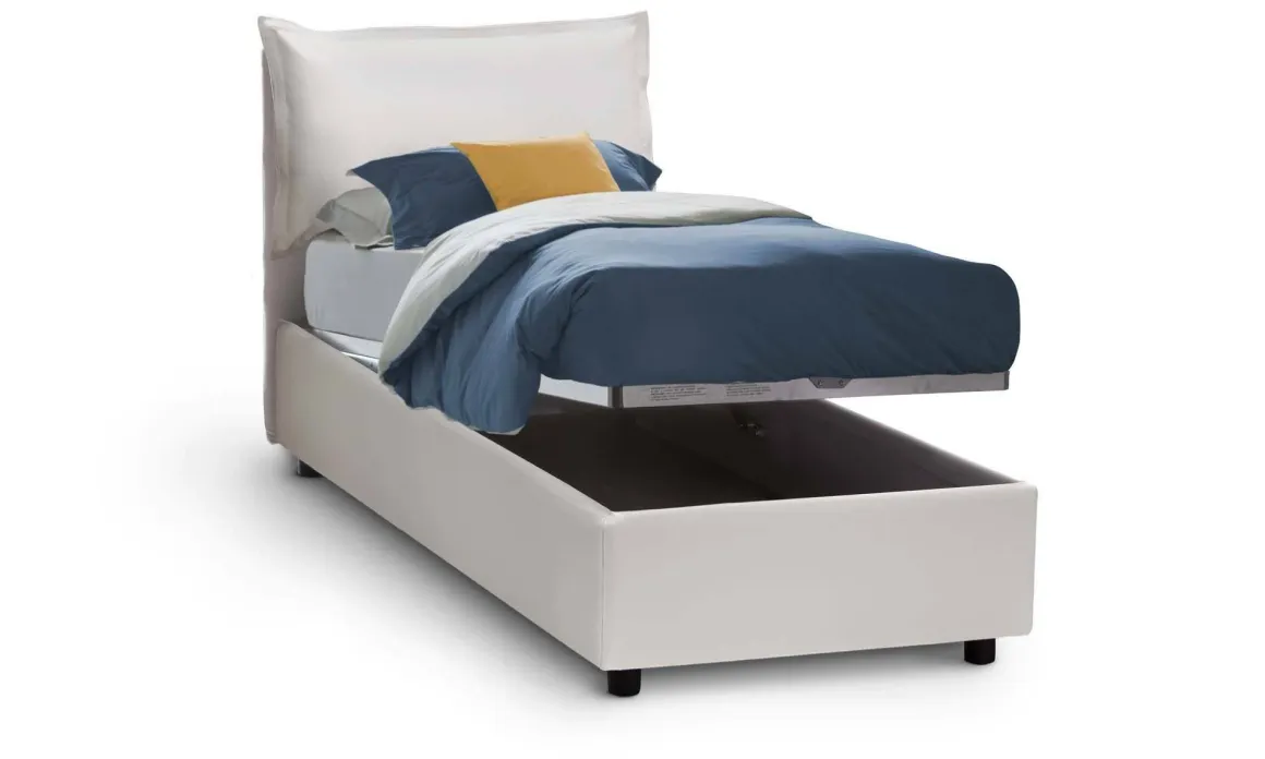 Letto una piazza contenitore bianco 95x215cm elegante - Perpetue